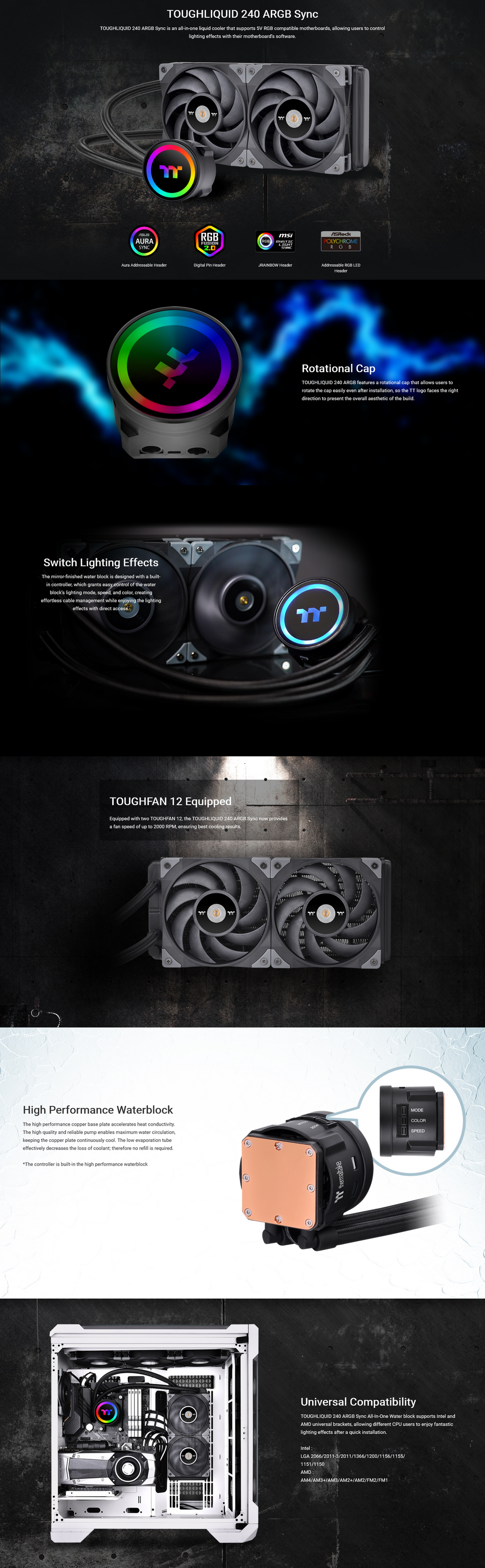 thermaltake toughliquid 240 argb sync all-in-one liquid cooler cl-w319-pl12bl-a